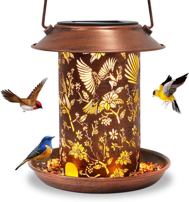 Yardoor Cardinal Solar Bird Feeder for Outdoors Hanging Solar Lanterns Waterproof Metal Wild Bird Feeders Garden Outside Yard Decor Christmas Birthday Gifts for Women Mom - Image 1